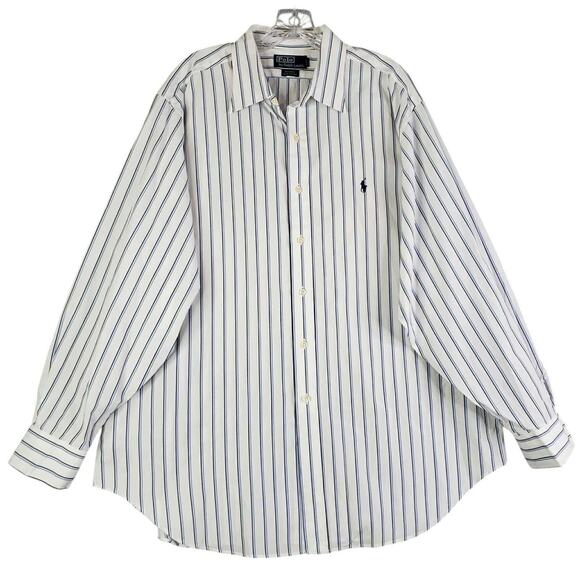 Polo Ralph Lauren Shirt Striped Oxford LS Button Down Blue Mens Size 17.5 XL - Picture 2 of 11